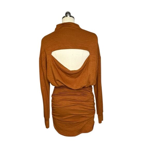 Anthropologie Daily Practice Burnt Orange Ruched Long Sleeve Mini Dress | M - Picture 5 of 10